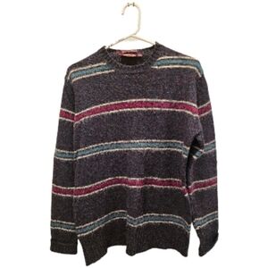 Vintage Men's Medium Chaps Ralph Lauren Striped Sweater Shetland Wool Crewneck